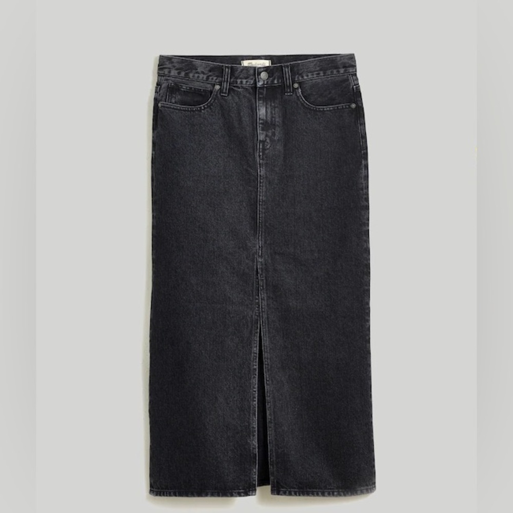 Madewell Black Denim Midi Skirt with Front Slit